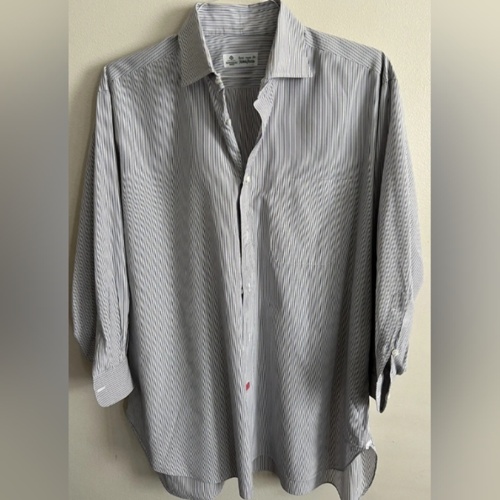 Luigi Borrelli Napoli Italy dress shirt long sleeve 42-16 blue orange stripes